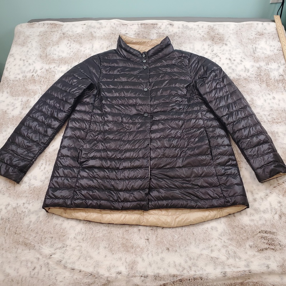 Cotes Of London Down Puffer Jacket Womens XL Black Beige Quilted Snap Reversible